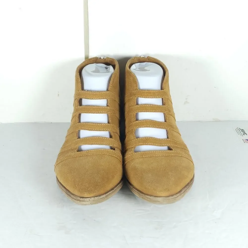 FREE PEOPLE Women's Swept Away 39 US8,5 Tan Suede Cutout Back Zip Ankle Booties - Picture 3 of 16